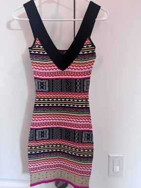 Guess by Marciano Multi Color Tribal V-Neck Mini Dress